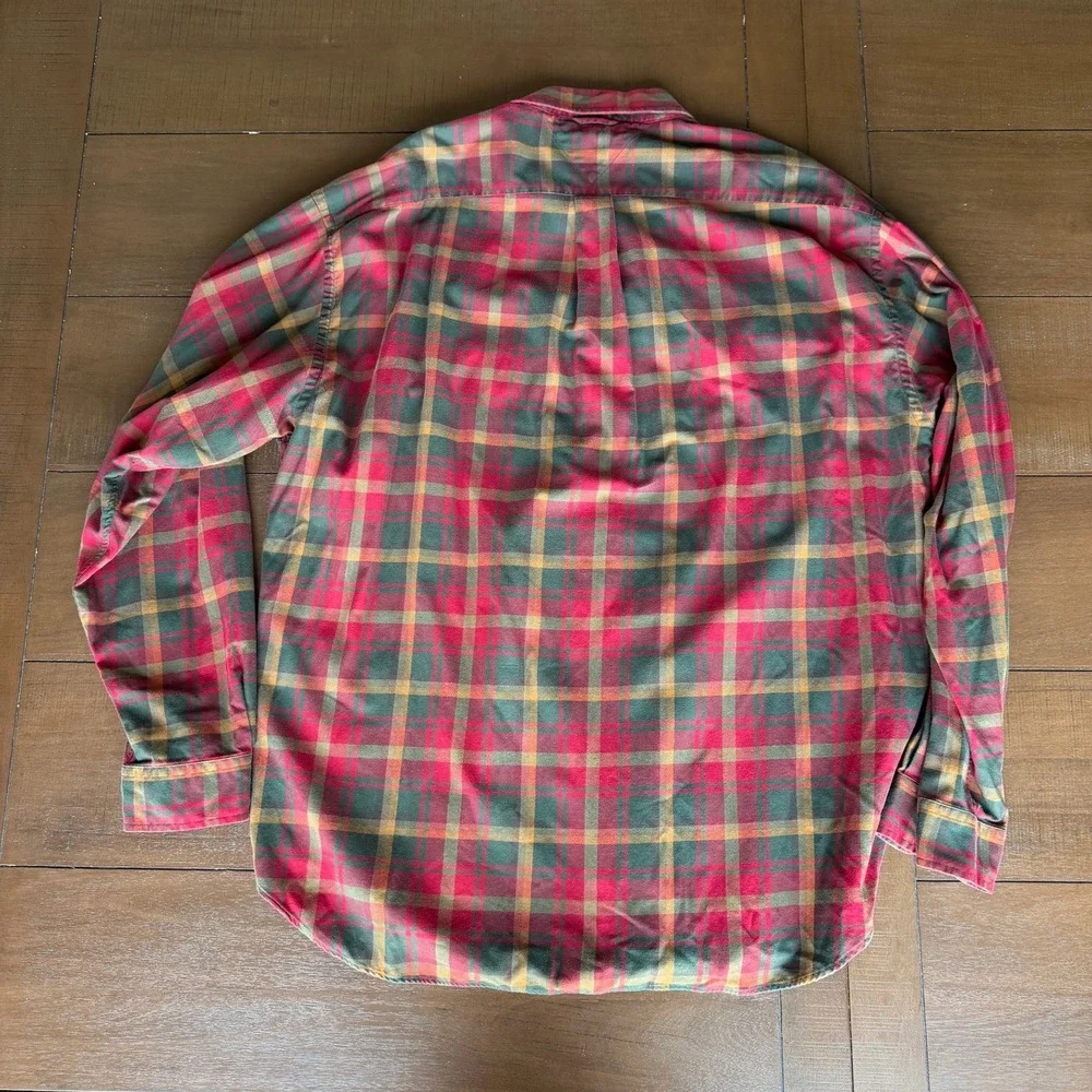 Tommy Hilfiger Mens Vintage XXL Red Green Plaid Long Sleeve Button Down Shirt